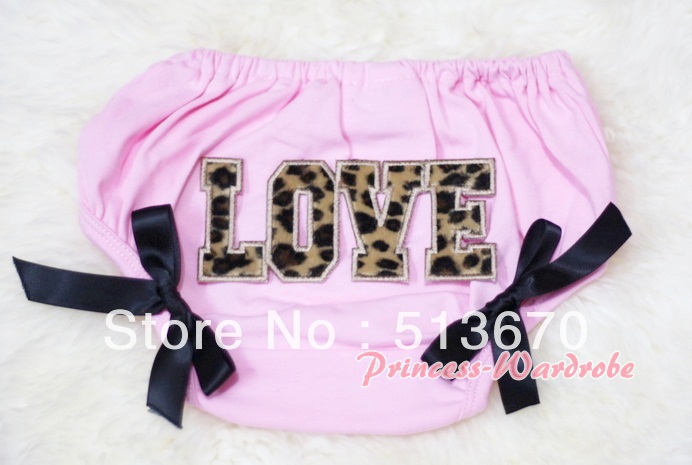 Leopard LOVE Print Light Pink Panties Bloomers with Black Bow MABL45