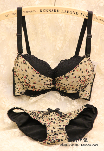 Leopard print basic button 3 breasted bra women's single-bra underwear set 2238 black