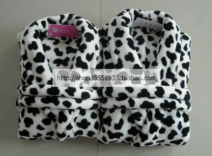 Leopard print coral fleece lovers robe bathrobes family fashion sleepwear cow lounge