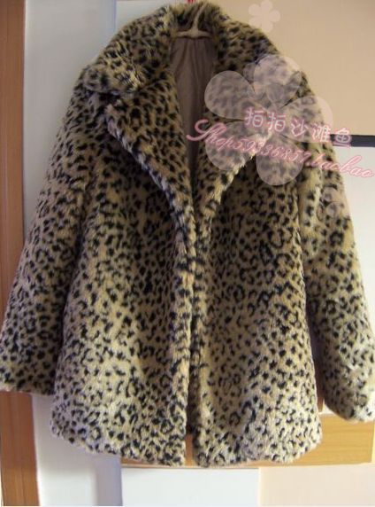 Leopard print fur overcoat turn-down collar outerwear overcoat