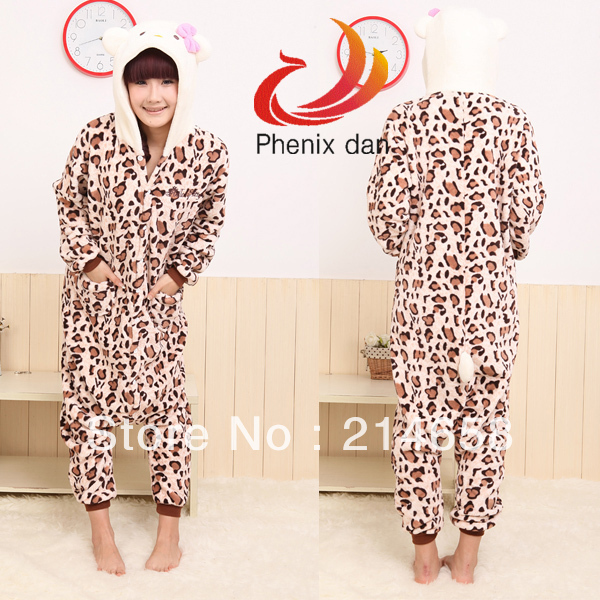 Leopard Print Kitty Cat Costume Anime Cosplay Kigurumi Pajamas Pyjamas Sleepwear Free Shipping