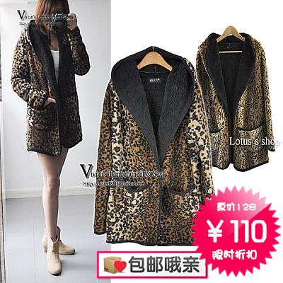 Leopard print medium-long loose outerwear fur coat berber fleece overcoat fur overcoat