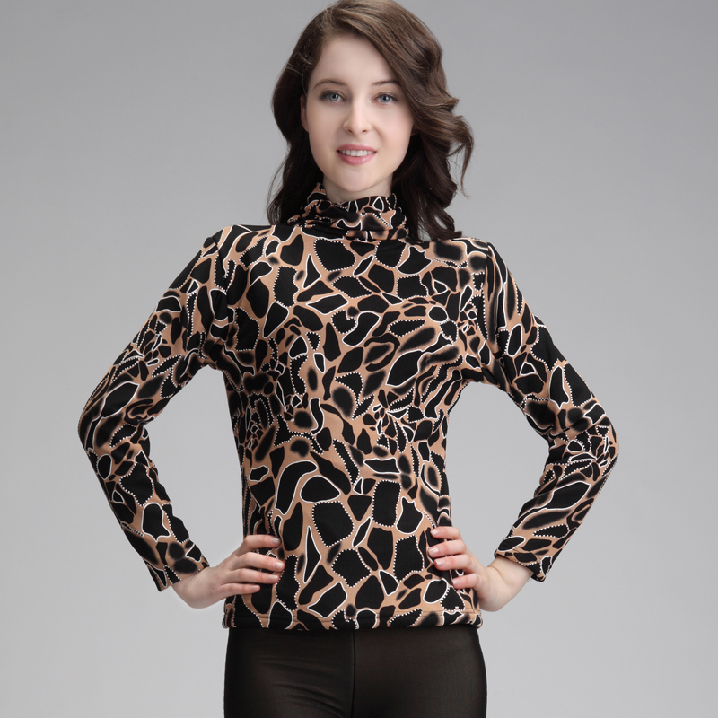 Leopard print plus velvet thickening underwear female long johns female thermal clothing slim upperwear send mom