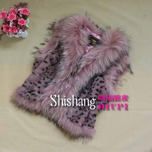 Leopard print raccoon edge + rabbit fur vest coat