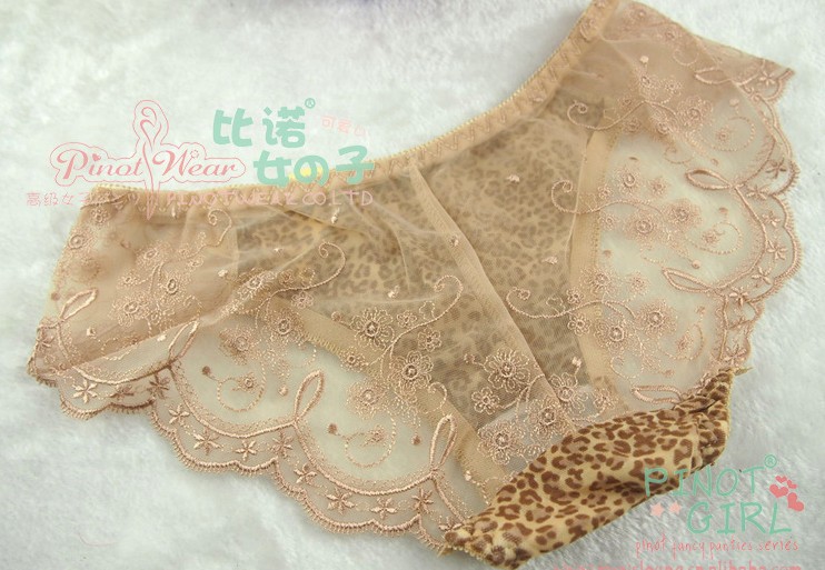 Leopard sexy lace gauze underwear panties briefs fashion underwear 12pcs/lot wholesales embroidery flower design low waist