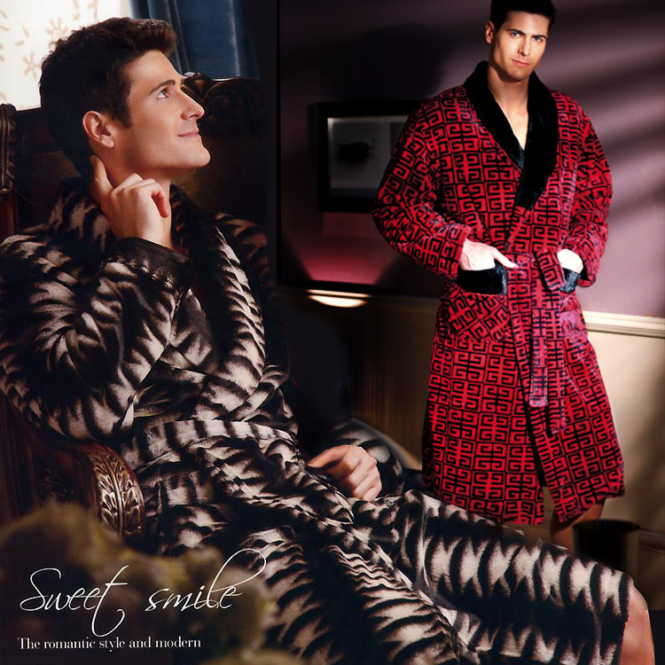 Leopard,wild,winter thick quality velvet bathrobes/pajamas for man