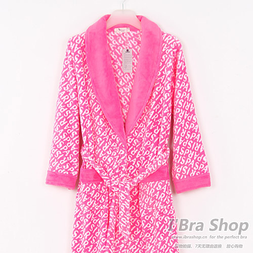 Letter print soft coral fleece long design robe bathrobes women's lounge