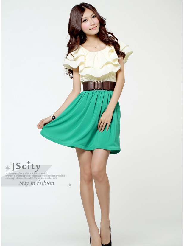 Level wave of new Korean hit color collar short dress