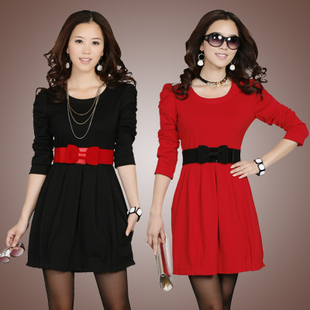 [life art] 2012 autumn women's puff sleeve elegant slim ol long-sleeve dress with belt