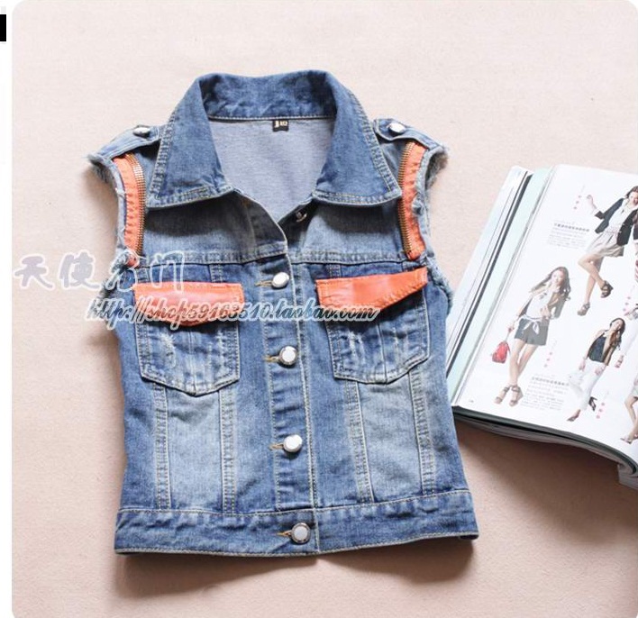 [ life art ] 2013 autumn female fashion short jacket turn-down collar waist coat sleeveless denim vest  vest