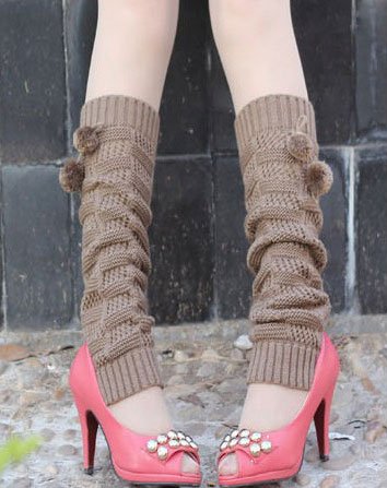 Light Coffee Crochet Flower Long Leg Warmers Lager Calves Leg Warmers Stretch Leg Socks