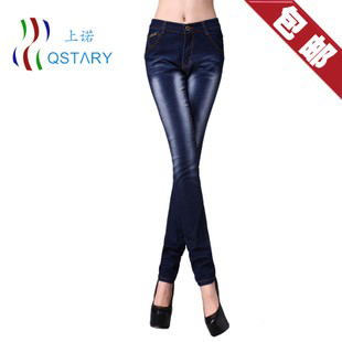 Light color high waist skinny pants wearing white elastic pencil pants women jeans spring 2013