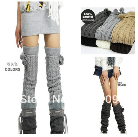 light grey Ms. wool piles of loose socks knee twist Leg Warmers for Spring autumn winter 3pair/lot