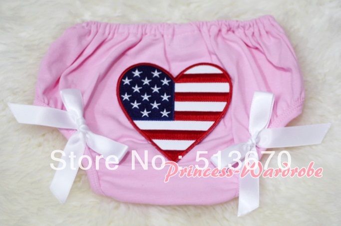 Light Pink Bloomers & Patriotic America Flag Heart & White Bow MABL42