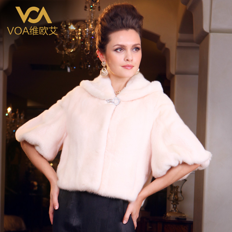 Limited edition 1 voa fur overcoat short design fur coat female powder hooded 1 - 9009