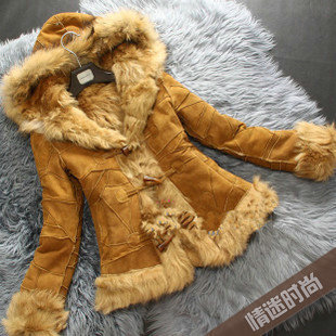 Limited edition 2012 women's fur one piece wool hooded outerwear overcoat