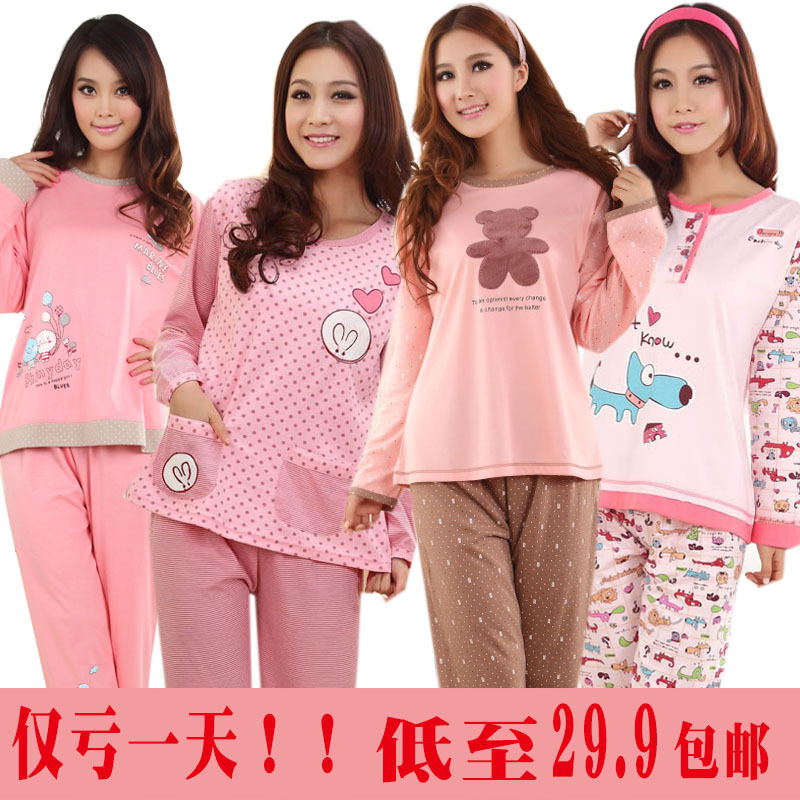 Limited edition autumn sleepwear female 100% cotton long sleeve length pants cartoon cotton set lounge