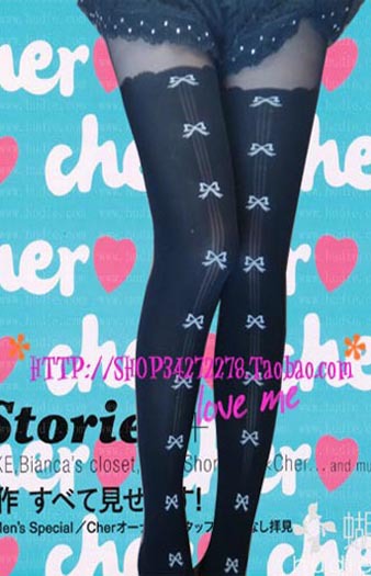 Limited edition faux two piece vintage single face sweet bow gaotong before and after two ways pantyhose