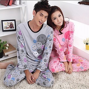 Limited edition spring sweet cartoon lovers sleepwear female 100% cotton long-sleeve male sleepwear lounge