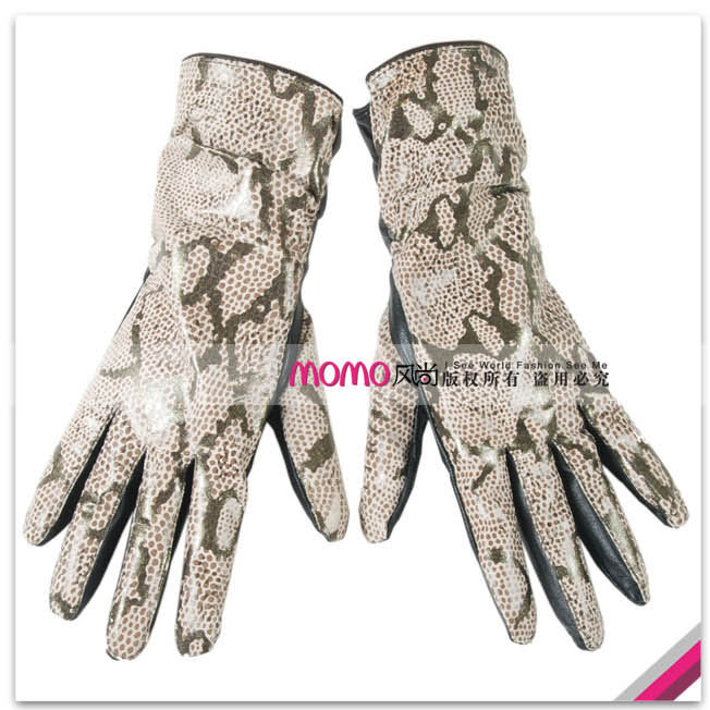 Limited edition women's 27cm medium-long crocodile genuine leather gloves serpentine pattern print sheepskin gloves