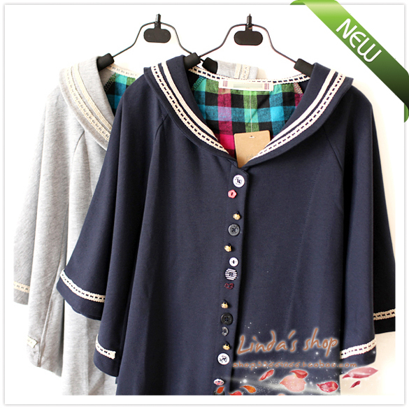 Lindas shop preppy style sailor collar multicolour button batwing sleeve cloak outerwear