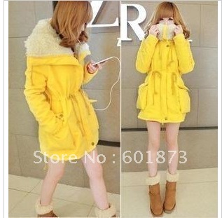 Little bride 2012 skin color candy bright yellow drawstring cotton-padded jacket