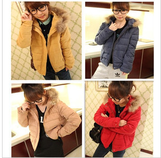 Little bride 2013 the winter ! fur collar chromophous flannelet cotton-padded jacket w44 Free Shipping