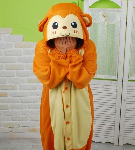 Little monkey cartoon animal lovers one piece sleepwear men and women sleepwear lounge costume