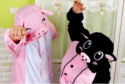 Little pink pig black pig one piece sleepwear totoro hyraxes lovers parent-child sleepwear