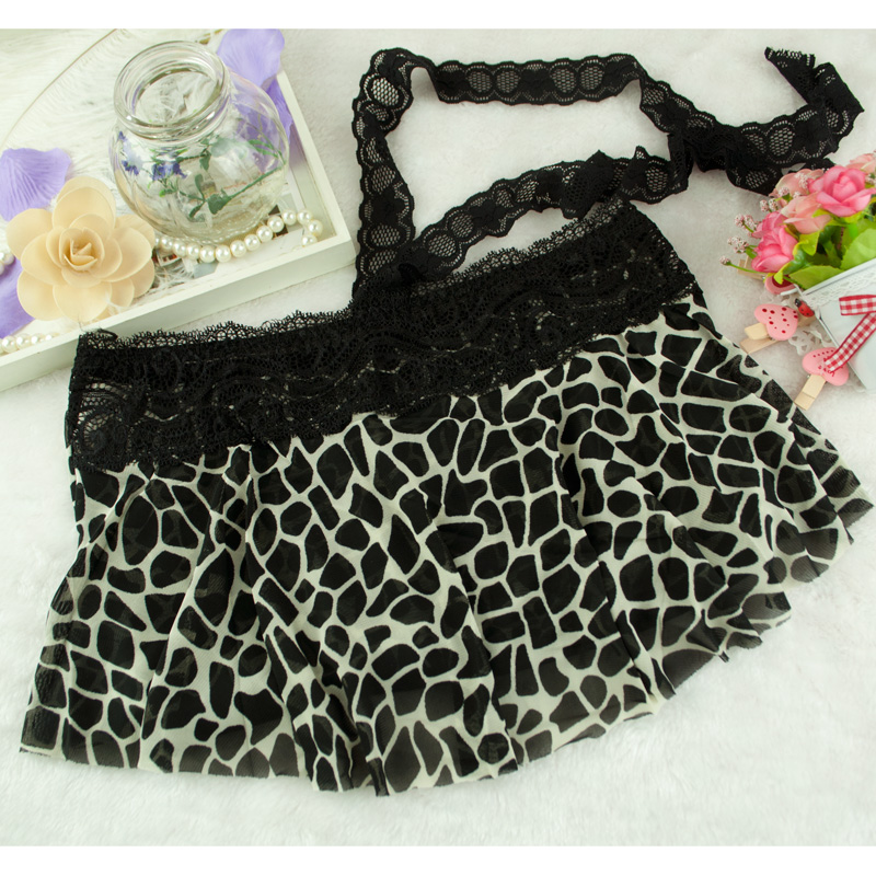 Little sexy leopard print skirt 's halter-neck tube top double layer gauze women's tube top lace lacing around the chest