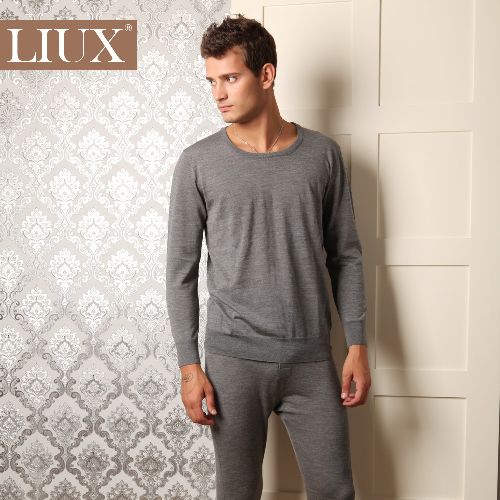 Liux autumn and winter male o-neck ultra soft ultrafine merino wool thermal underwear