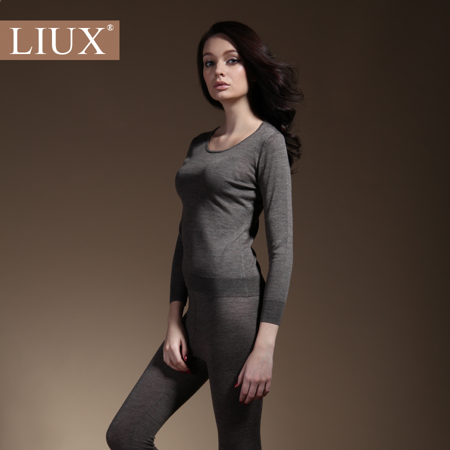 Liux autumn and winter slim solid color merino wool thermal underwear thermal set