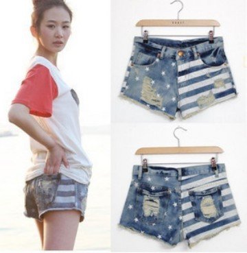 LJ-047 Free Shipping Wholesale Price Fashion Europe United States flag Stripe star wind Women lower shorts jeans