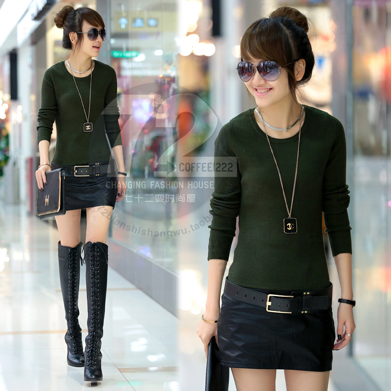 Lj16170 2013 spring women's slim leather patchwork sweater one-piece dress