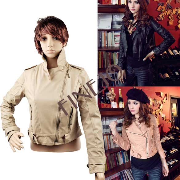 Locomotive leisure pu leather coat Fashion women's jacket+wool Motorcycle/biker Jacket free shipping 7641