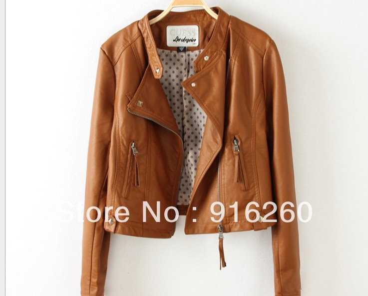 Locomotive washed PU leather brief paragraph cultivate one's morality dress leather coat for omen casual dress handsome jacket