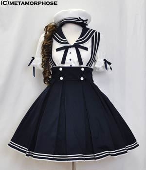 Lolita princess dress navy style short-sleeve shirt braces skirt student set spring and autumn