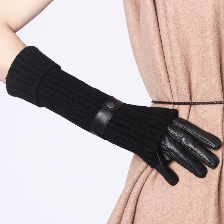 Long design crievn sheepskin leather gloves female winter thermal leather sheepskin genuine leather gloves disassembly