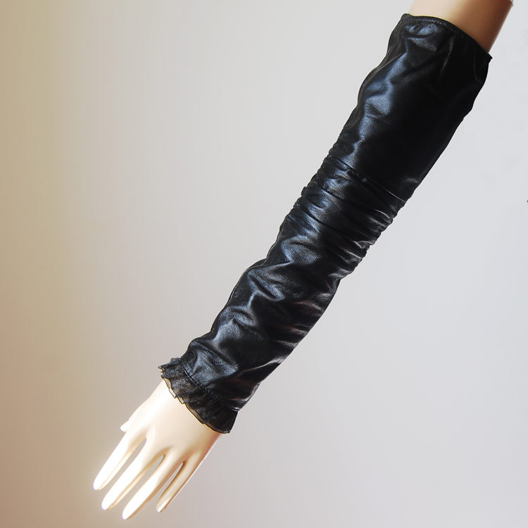 Long design gloves arm sleeve oversleeps tube genuine leather women's semi-finger long gloves