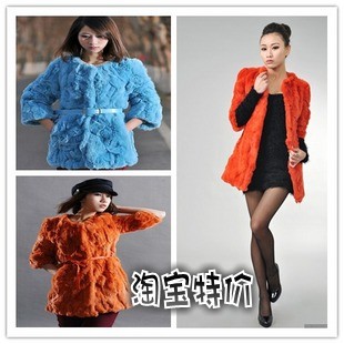 Long design rabbit fur outerwear women's fur chromophous clothes