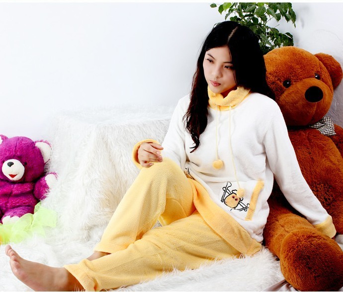 Long design women's thickening coral fleece sleepwear casual coral fleece lounge sleep set