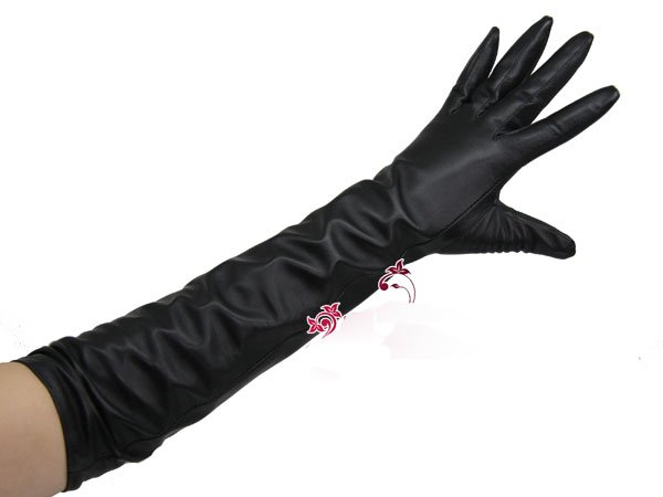 long genuine leather gloves ruffle black S/M/L/XL free shipping wholesale lady gift