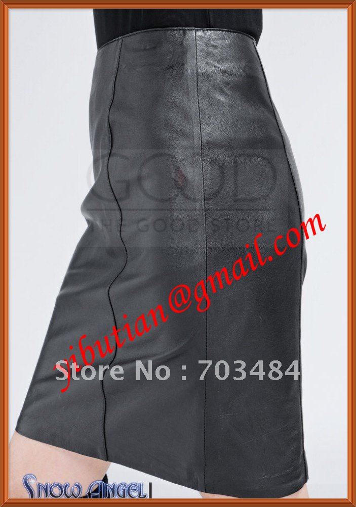 Long Knee-Length Slim Black Ladies Long Leather Skirt 100% Sheep Leather Very Soft Dropshipping