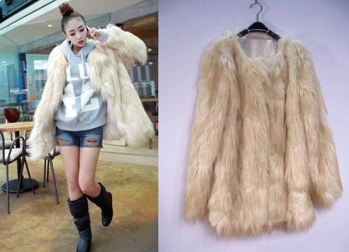 Long Plush Women's Faux Fur Coat Korea Style Winter Warm Overcoat Jacket  Clothes Free Shipping