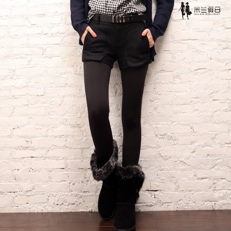 Long quality woolen all-match shorts woolen shorts with belt