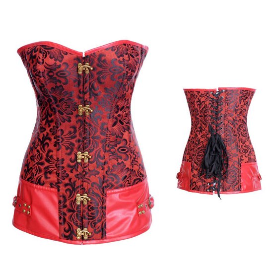 Long red floral overbust corset Free Shipping - 2841