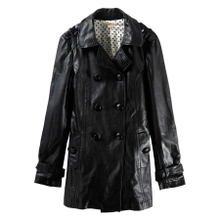 long sections double-breasted temperament Slim washed PU leather jacket Women