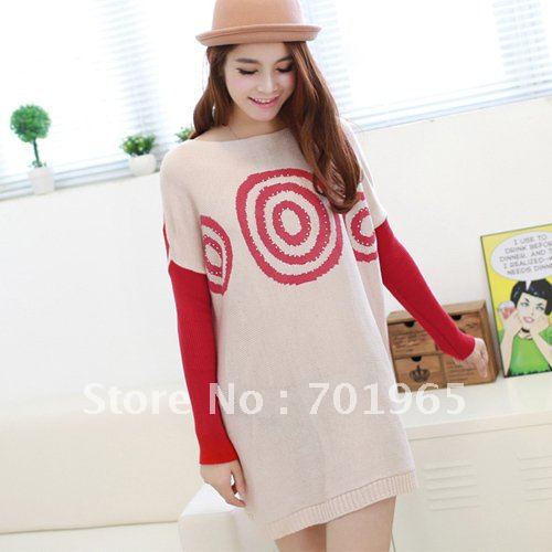 Long Sections Women Lovely Stripes Batwing Sleeve Knit Sweater Tops LL166