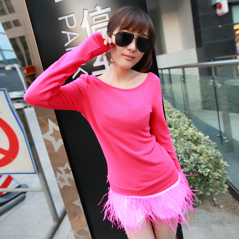 Long-sleeve feather patchwork pullover sweater thickening racerback slim basic z102301