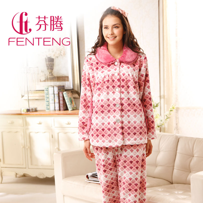 Long-sleeve sleepwear 2012 women's coral fleece thickening set lounge z8724